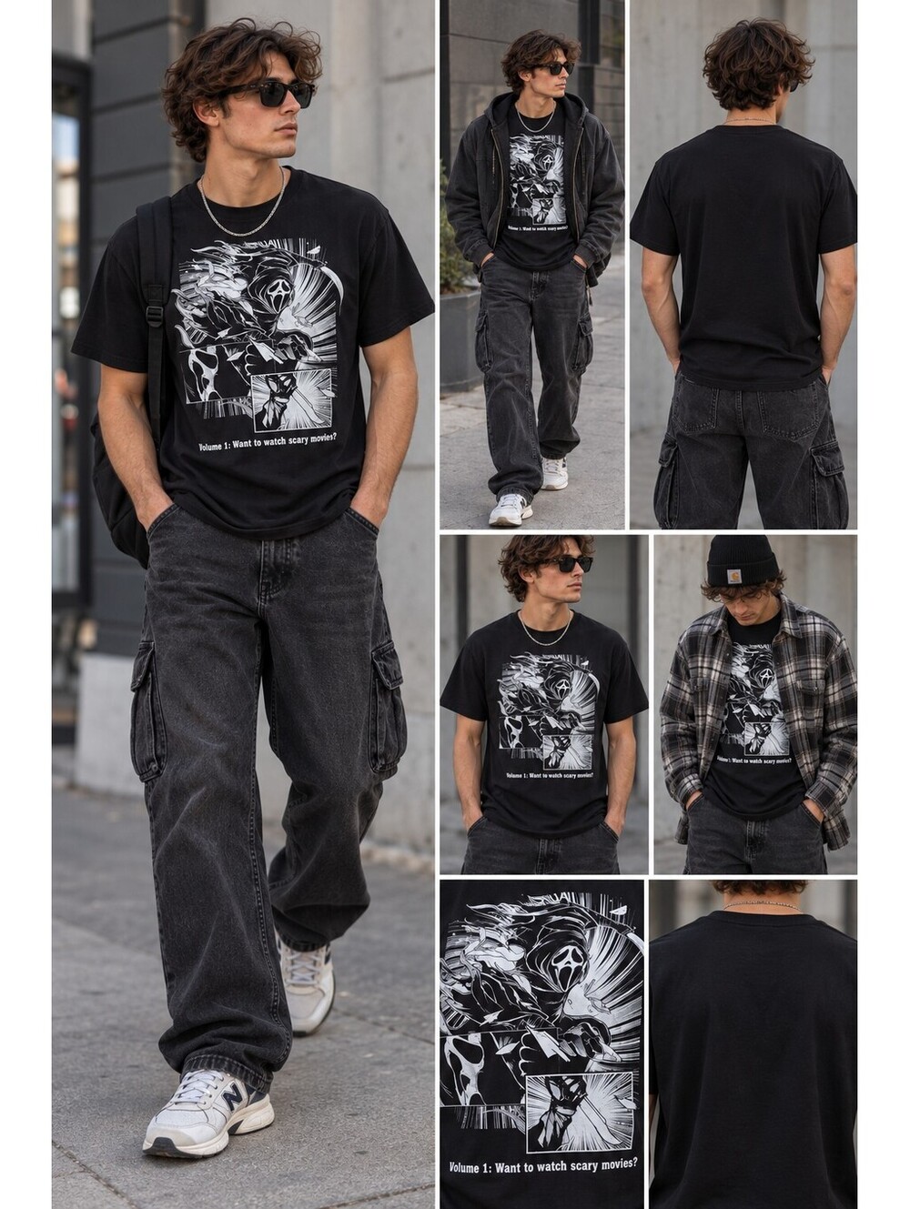 Ghost Face Men’s Medium Black Graphic Tee Horror Movie Y2K Scream Halloween